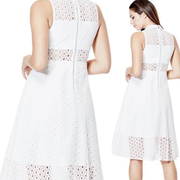 GUESS Sleeveless Collared Eyelet Dress Elise White Midi Open Cut Out SZ 6 - Picture 5 of 17